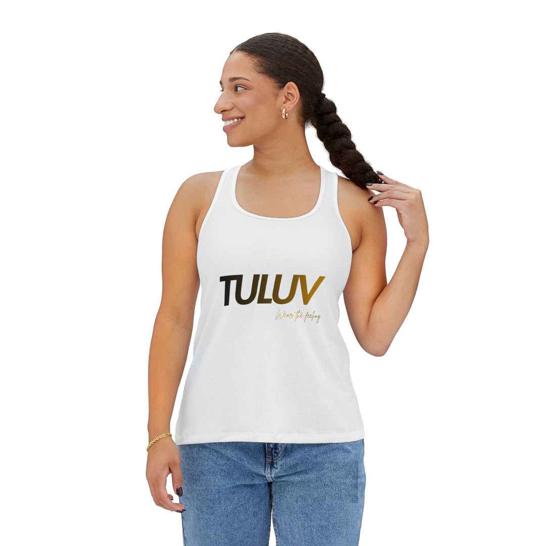 Women's Tank Top - Bold "TULUV" Logo Racerback Tank, Minimal Athletic Style - TULUV